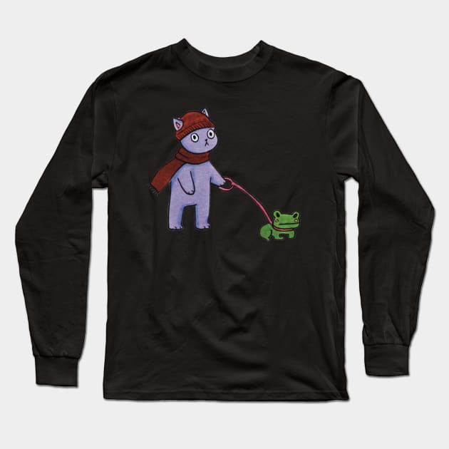 purple cat frog illustration Long Sleeve T-Shirt by maoudraw